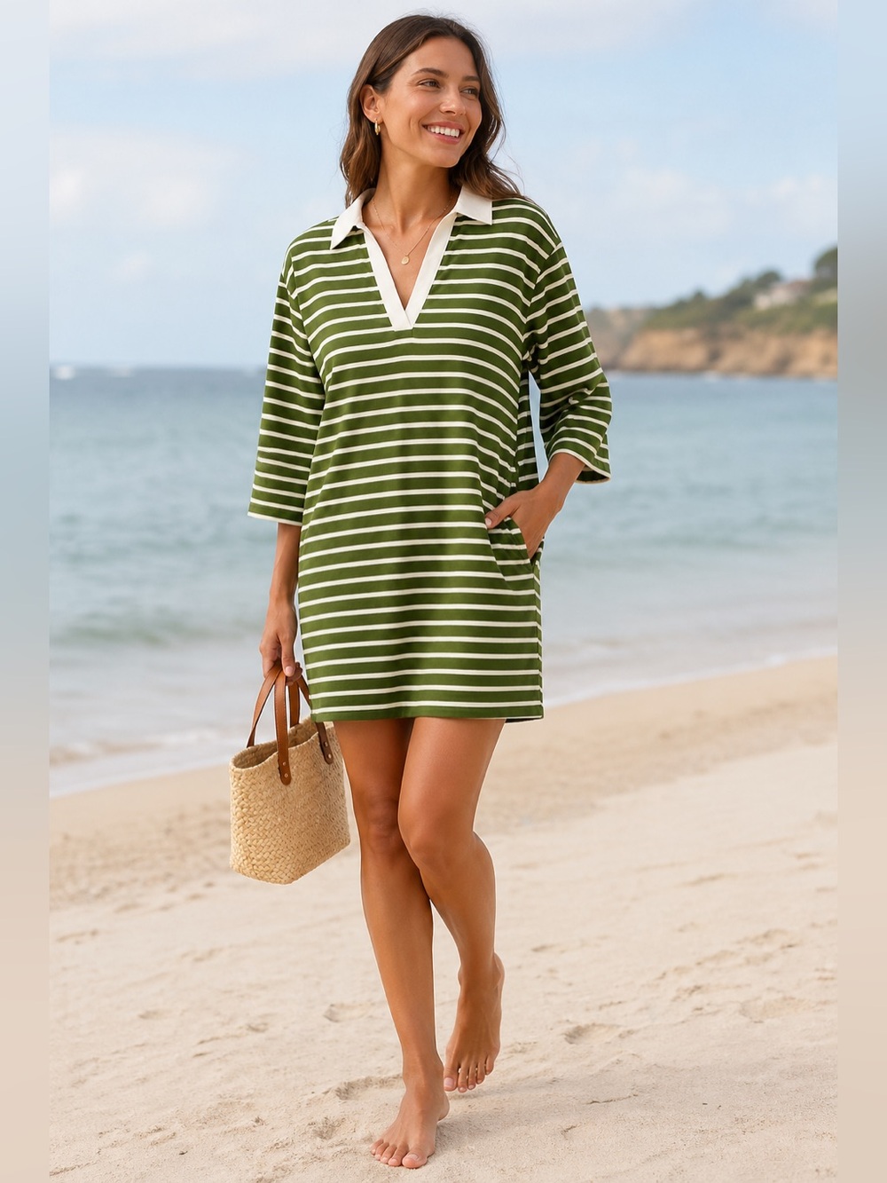 Tommy Bahama Jovanna Rugby Dress in Olive Tree Size XS - Picture 10 of 10